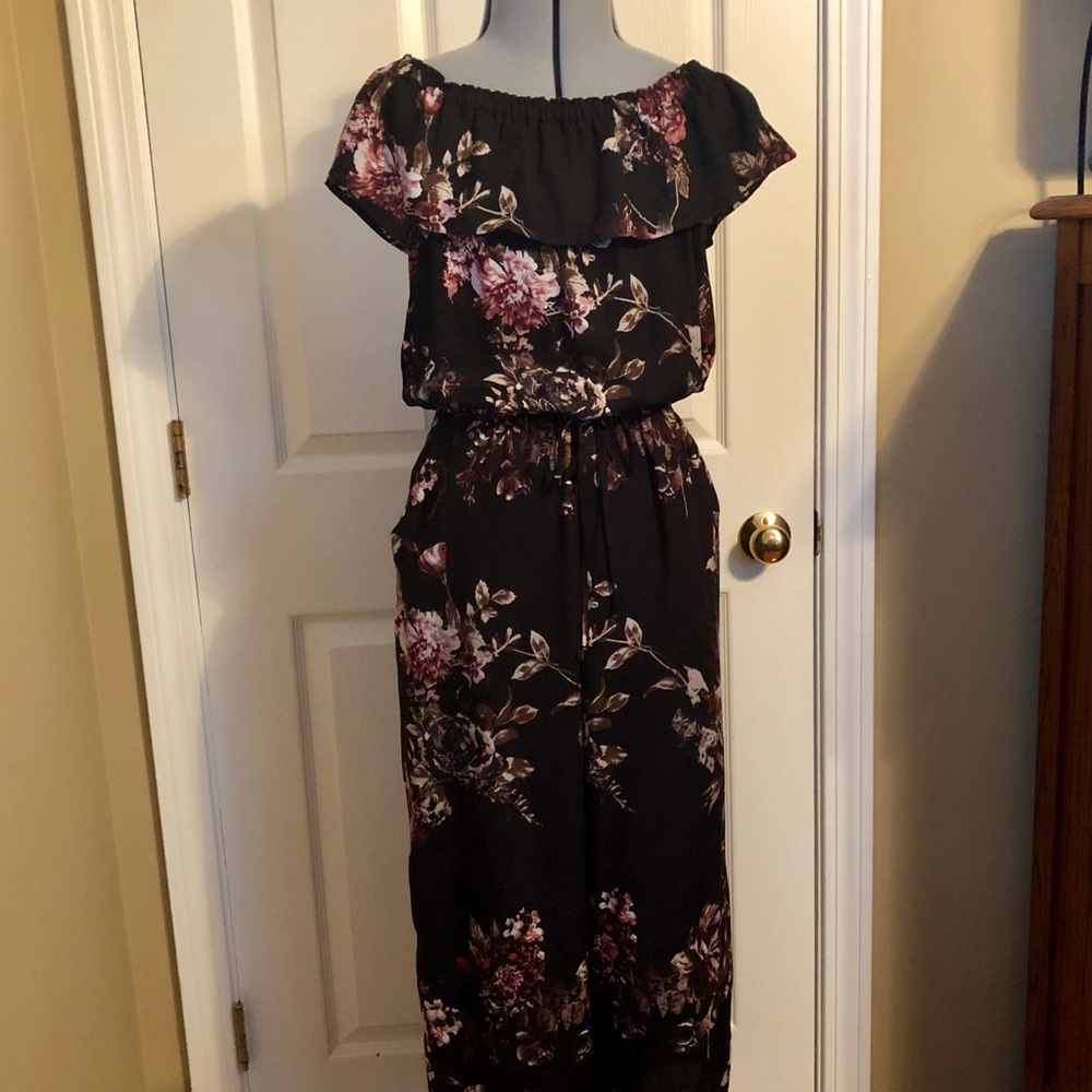 Black Floral Print Romper, Size Small